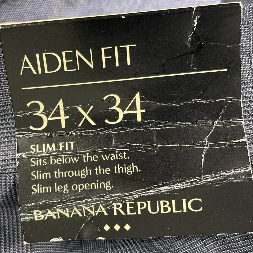 Banana Republic Aiden Fit Pants Mens 34x34 Slim Fit Blue Plaid Chinos Classic